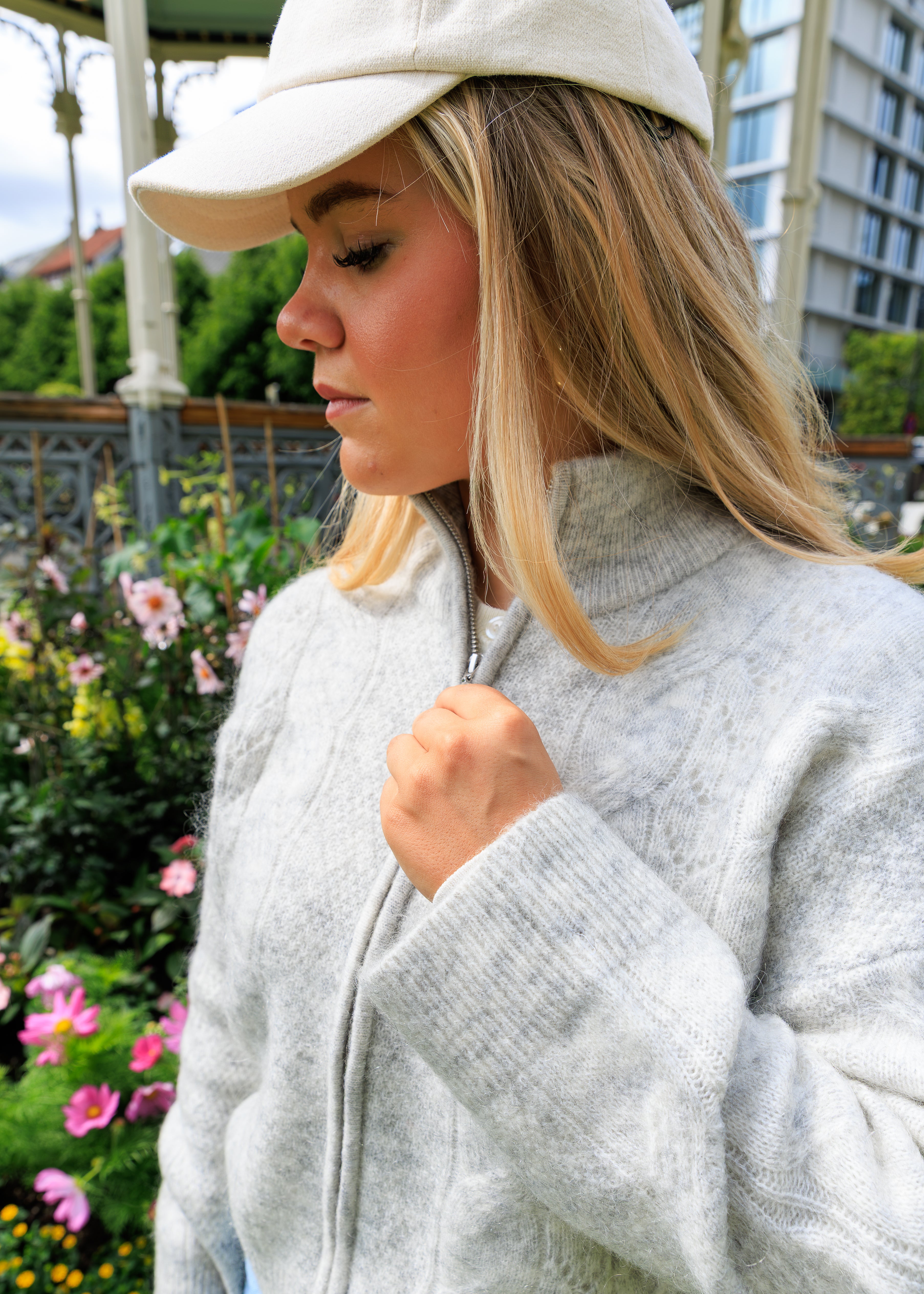 Vera Zip strikket Cardigan - Grå/ Light Grey Melange